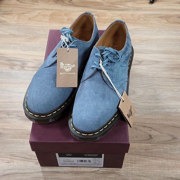 🩵NIB Dr. Martens Blue Made in England Savannah Nubuck Leather Oxfords Size 8 - Picture 4 of 16
